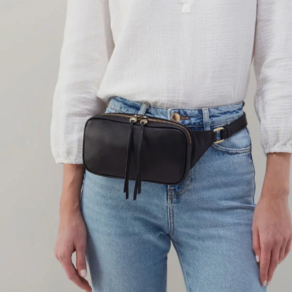 Hobo Shaker Belt Bag Black Leather Crossbody